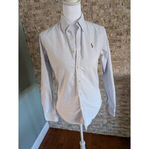 Ralph Lauren Womens Striped 100% Cotton Oxford Button Down Shirt Preppy Academia